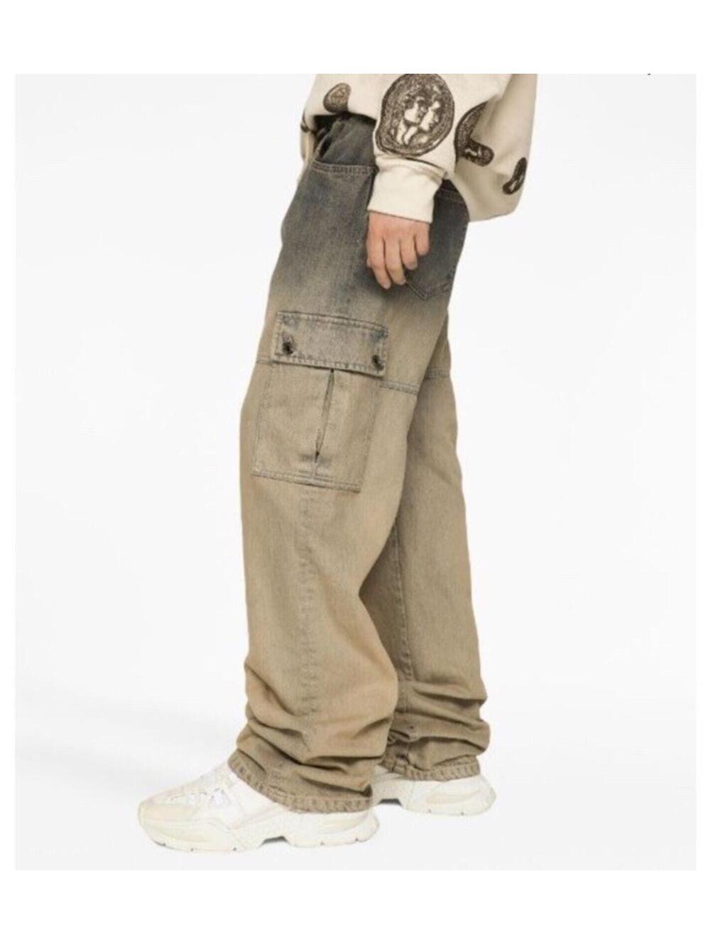 $1275 Dolce & Gabbana Washed Drawstring Cargo Beige/Dark Blue Jeans Size 52 - Picture 12 of 13